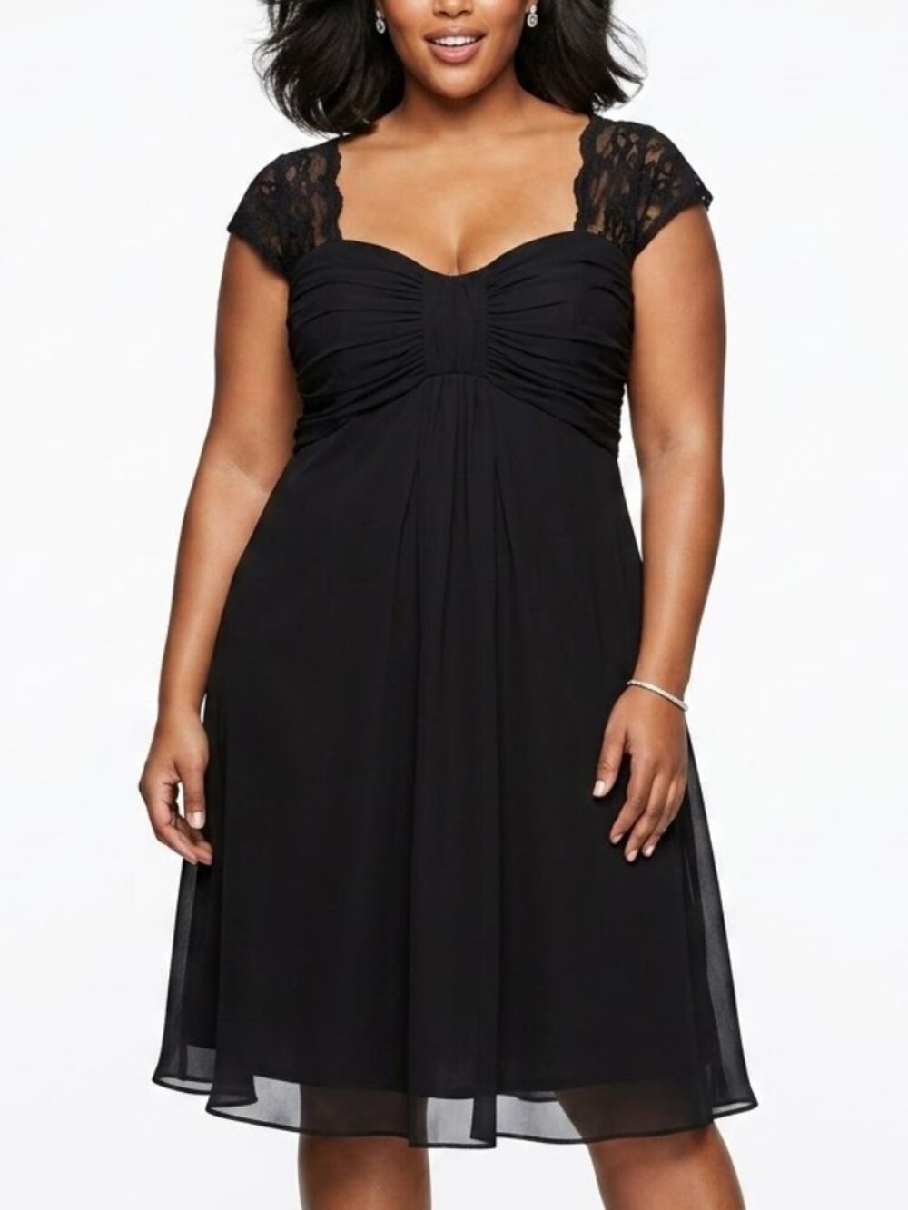 Hayley Matthews Black Ruched Lace Keyhole Back Chiffon Dress Plus Size 20W